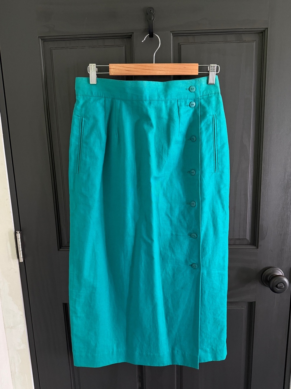Vintage Teal Linen/Cotton Pencil Skirt